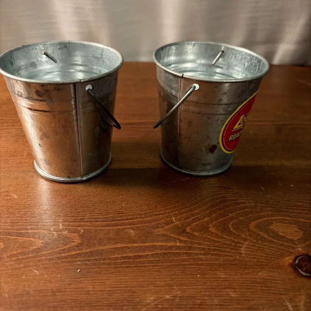 Logan's Roadhouse Mini Miniature Metal Buckets Lot of (2) Pails / Shotglass